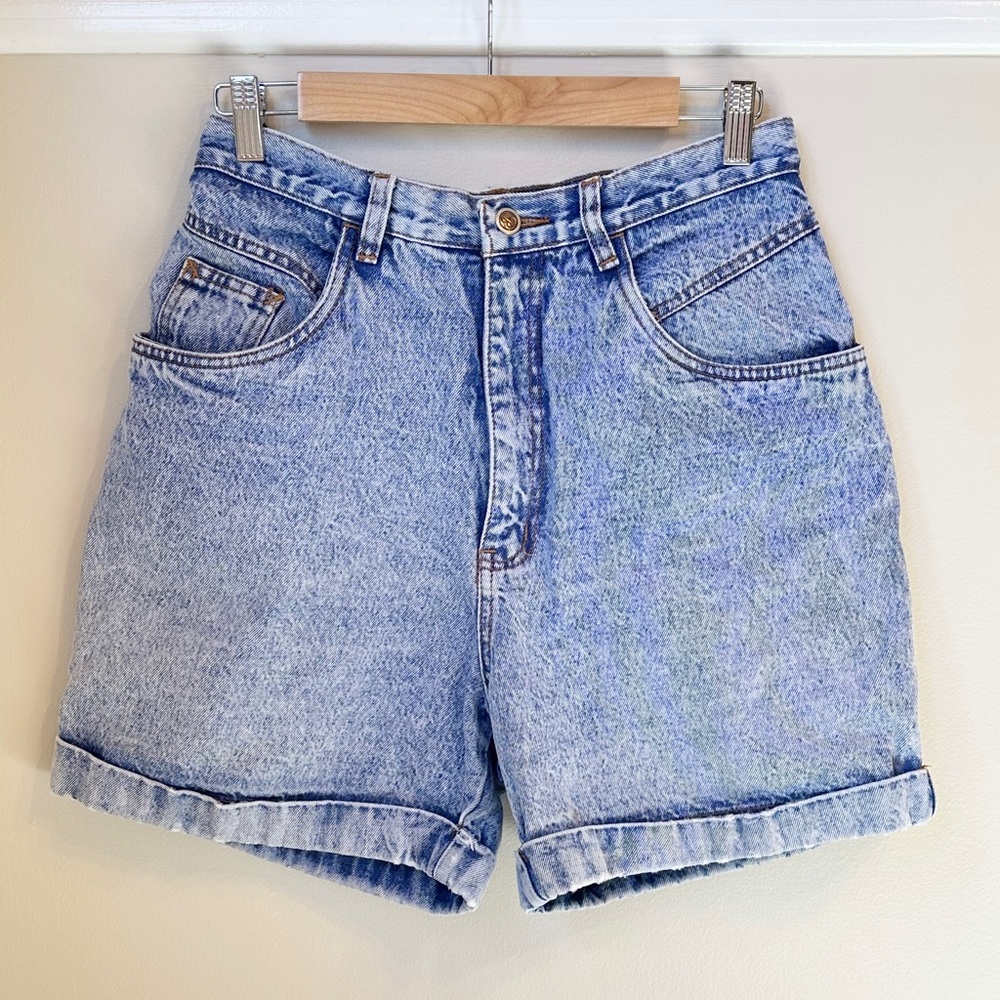 Vintage Bill Blass 100% Cotton Cuffed Denim Stone Wash Mom Jean Shorts Size 12